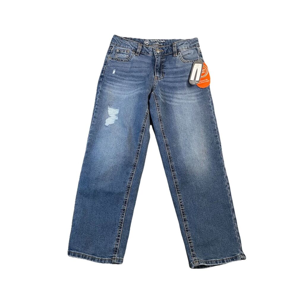 Wonder Nation Slouchy Straight Distressed Medium Wash Girls Jeans Size 10 NEW